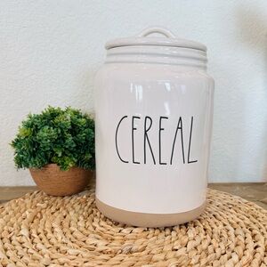 Rae Dunn Ceramic Cereal Canister with Tan Bottom